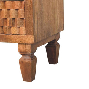 Cadiz Carved Open Shelf Bedside Table | Solid Mango Wood | Golden Teak Finish | 2 Drawer Nightstand