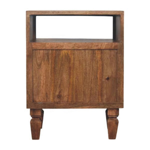 Cadiz Carved Open Shelf Bedside Table | Solid Mango Wood | Golden Teak Finish | 2 Drawer Nightstand
