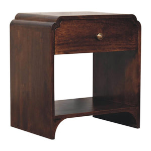 California Walnut Newton Bedside Table | Solid Mango Wood | California Walnut Finish | 1 Drawer with Open Shelf