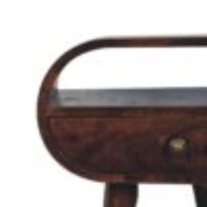 California Walnut Oval Bedside Table | Solid Mango Wood | California Walnut Finish | 1 Drawer with Open Shelf