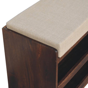 California Walnut Shoe Storage Bench | Solid Mango Wood | Mud Linen Seat | Pull-Out Shoe Cabinet