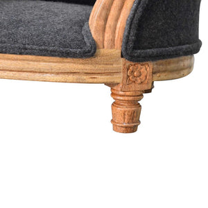 Carved Battleship Tweed Pet Sofa Bed | Solid Mango Wood Frame | Padded Cat & Dog Bed