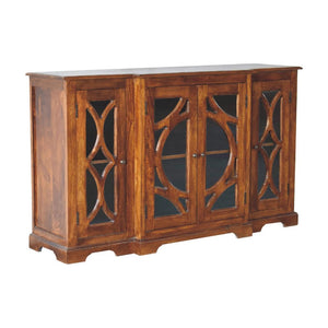Carved Glazed Sideboard | Chestnut Finish | Decorative Dining Storage