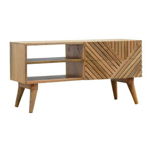 Carved Mango Wood TV Unit | Natural Timber Storage