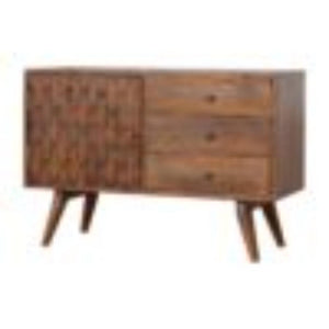 Carved Sideboard | Solid Mango Wood | Chestnut Finish | Statement Storage Cabinet