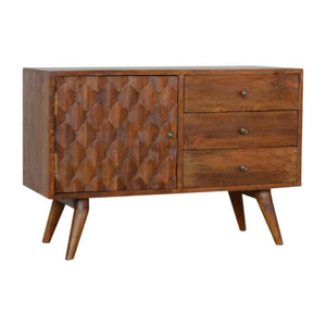 Carved Sideboard | Solid Mango Wood | Chestnut Finish | Statement Storage Cabinet