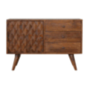 Carved Sideboard | Solid Mango Wood | Chestnut Finish | Statement Storage Cabinet