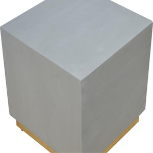 Cement-Effect Mango Wood Footstool | Brass-Finish Base