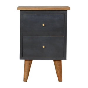 Charcoal Black Hand-Painted Bedside Table | Solid Mango Wood | Artisan Pattern | Bedroom Storage
