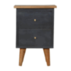 Charcoal Black Hand-Painted Bedside Table | Solid Mango Wood | Artisan Pattern | Bedroom Storage