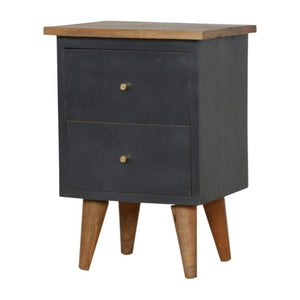 Charcoal Black Hand-Painted Bedside Table | Solid Mango Wood | Artisan Pattern | Bedroom Storage