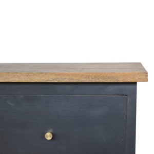 Charcoal Black Hand-Painted Bedside Table | Solid Mango Wood | Artisan Pattern | Bedroom Storage