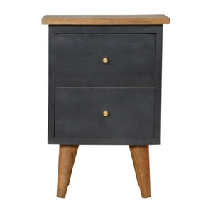 Charcoal Black Hand-Painted Bedside Table | Solid Mango Wood | Artisan Pattern | Bedroom Storage