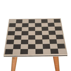 Checkered End Table | Solid Mango Wood | Oak Finish | Nordic Style