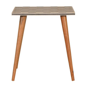 Checkered End Table | Solid Mango Wood | Oak Finish | Nordic Style