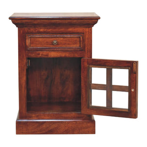 Cherry Glazed Door Bedside Table | Enclosed Bedroom Storage | Warm Finish