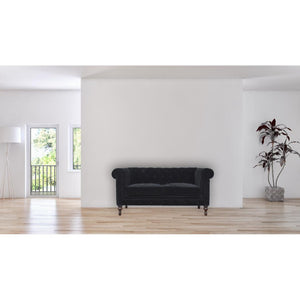 Chesterfield 2 Seater Sofa | Black Cotton Velvet Upholstery | Classic Living Room Furniture