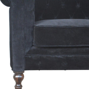 Chesterfield 2 Seater Sofa | Black Cotton Velvet Upholstery | Classic Living Room Furniture