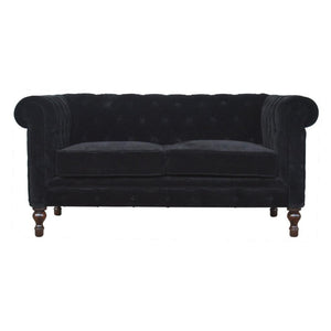 Chesterfield 2 Seater Sofa | Black Cotton Velvet Upholstery | Classic Living Room Furniture