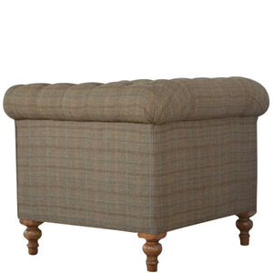 Chesterfield Armchair | Multi Tweed Fabric | Solid Mango Wood Legs | Country Style Lounge Chair
