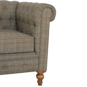 Chesterfield Armchair | Multi Tweed Fabric | Solid Mango Wood Legs | Country Style Lounge Chair