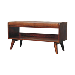 Chestnut Bench with Brown Leather Seatpad | Artisan-Crafted Design