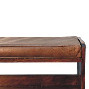 Chestnut Bench with Brown Leather Seatpad | Artisan-Crafted Design