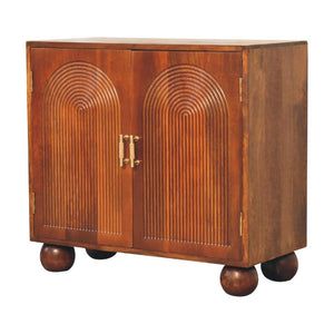 Chestnut Carved Ball Cabinet | Solid Mango Wood | Sculptural Ball Detail