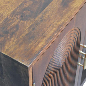 Chestnut Carved Ball Cabinet | Solid Mango Wood | Sculptural Ball Detail