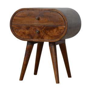 Chestnut Circular Bedside Table | Rounded Nightstand | Bedroom Furniture
