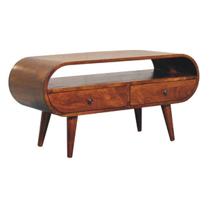 Chestnut Circular TV Stand | Solid Mango Wood | Circular Front Design