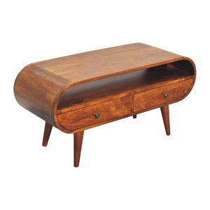 Chestnut Circular TV Stand | Solid Mango Wood | Circular Front Design