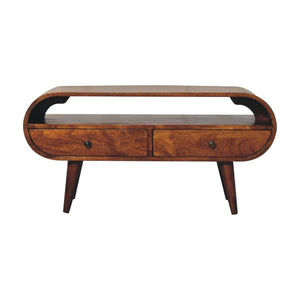 Chestnut Circular TV Stand | Solid Mango Wood | Circular Front Design