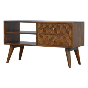 Chestnut Cube Carve Media Unit | Distinctive Detail | Versatile Home Furniture
