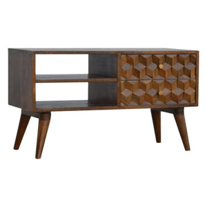 Chestnut Cube Carve Media Unit | Distinctive Detail | Versatile Home Furniture