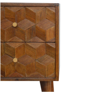 Chestnut Cube Carved Bedside Table | Distinctive Detail | Versatile Home Furniture