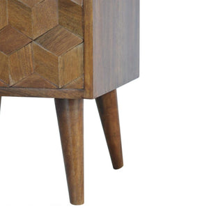Chestnut Cube Carved Bedside Table | Distinctive Detail | Versatile Home Furniture