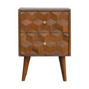 Chestnut Cube Carved Bedside Table | Distinctive Detail | Versatile Home Furniture