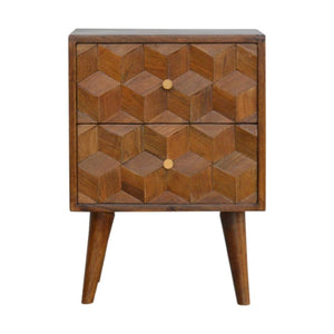 Chestnut Cube Carved Bedside Table | Distinctive Detail | Versatile Home Furniture