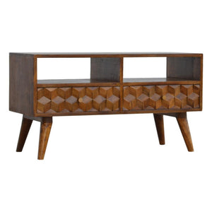 Chestnut Cube Carved TV Unit | Distinctive Detail | Versatile Home Furniture
