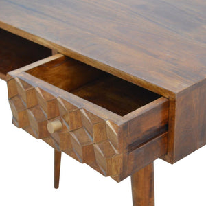 Chestnut Cube Carved Writing Desk | Distinctive Detail | Versatile Home Furniture