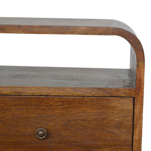 Chestnut Curved Bedside Table | 2 Drawer Storage | Warm Wood Finish