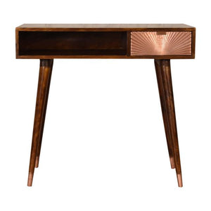Chestnut Curved Writing Desk | Solid Mango Wood | 1 Drawer & Open Shelf