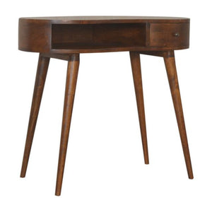 Chestnut Curved Writing Desk | Solid Mango Wood | 1 Drawer & Open Shelf
