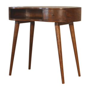 Chestnut Curved Writing Desk | Solid Mango Wood | 1 Drawer & Open Shelf