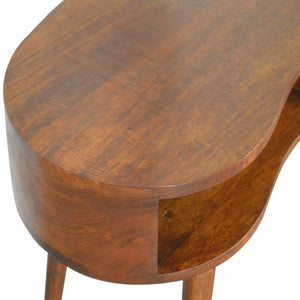 Chestnut Curved Writing Desk | Solid Mango Wood | 1 Drawer & Open Shelf