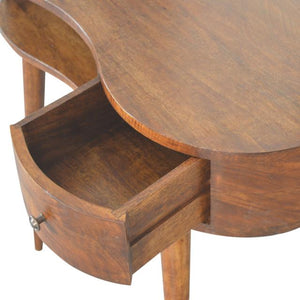 Chestnut Curved Writing Desk | Solid Mango Wood | 1 Drawer & Open Shelf