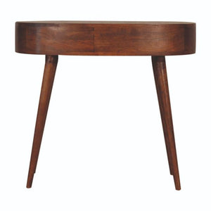 Chestnut Curved Writing Desk | Solid Mango Wood | 1 Drawer & Open Shelf