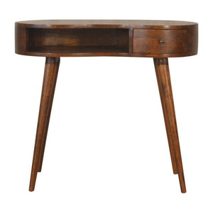 Chestnut Curved Writing Desk | Solid Mango Wood | 1 Drawer & Open Shelf