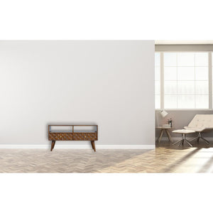 Chestnut Diamond Carved TV Unit | Distinctive Detail | Versatile Home Furniture